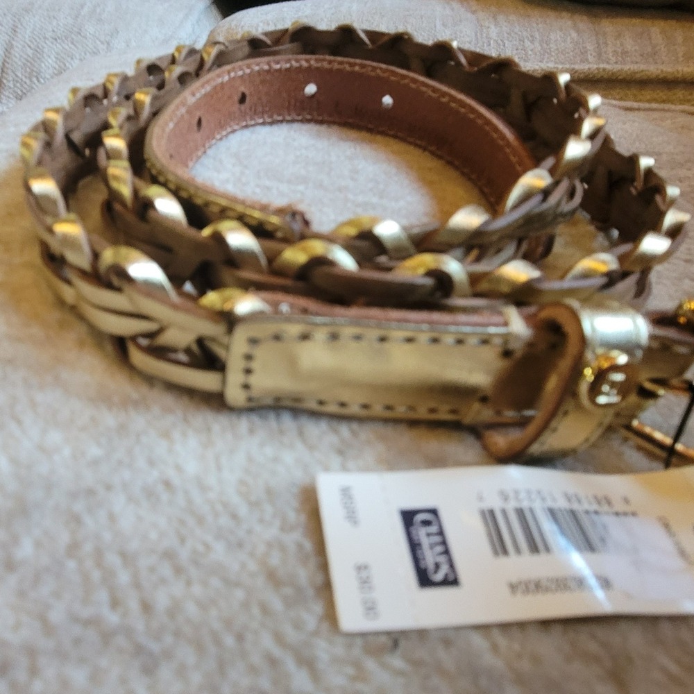 Chaps Womens Gold Braided Metallic Skinny Belt Woven Buckle 402563929004